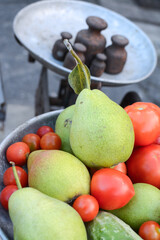 Old scales weighting fruits and vegetables