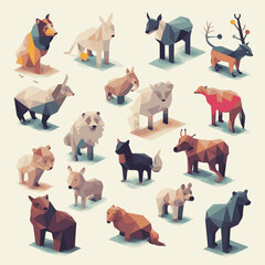 Isometric wild animals isolated on white background. Set of wild animals from various climatic zones. Vector illustration.