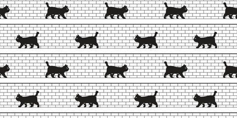 Obraz premium cat seamless pattern walking on the wall black kitten calico neko doodle vector pet cartoon gift wrapping paper tile background repeat wallpaper scarf isolated illustration design