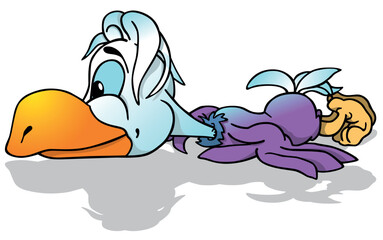 Funny Lying Parrot with White Head and Purple Body