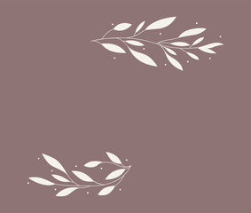 Leaf and Branch Frame hand drawn style. 
Leaf brown and white frame of twigs leaves. 
Frames for the Valentine’s Day, wedding decor, logo and identity template.