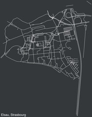 Detailed hand-drawn navigational urban street roads map of the ELSAU DISTRICT of the French city of STRASBOURG, France with vivid road lines and name tag on solid background