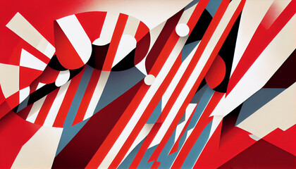 Generative AI, Red and White Stripes and Shapes