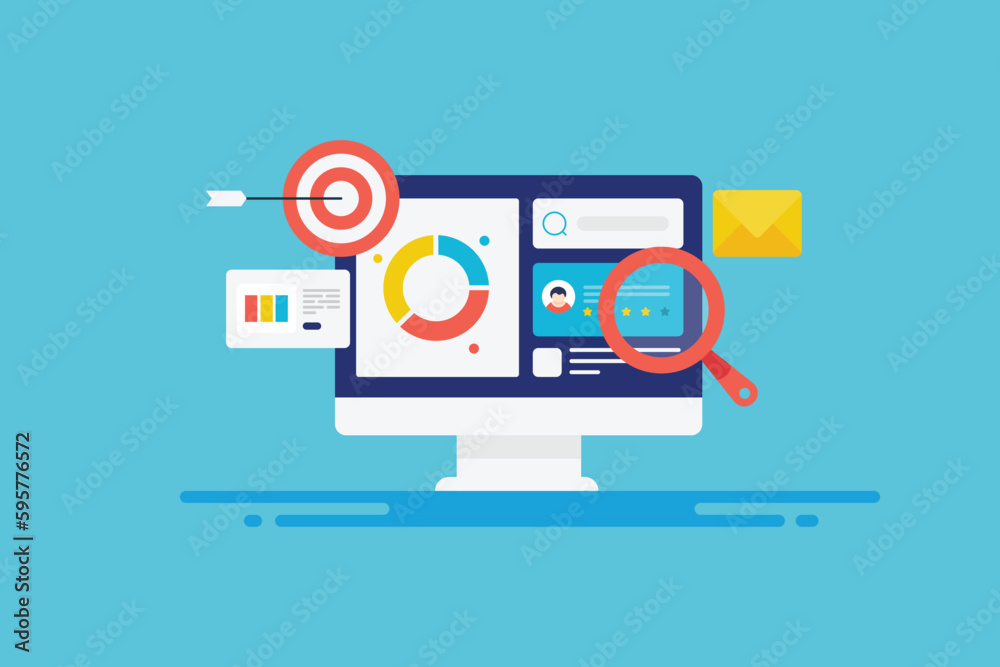 Canvas Prints digital marketing analytics report and social media data insights on computer screen, customer targe