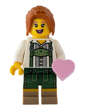 Dortmund - Deutschland 24. April 2023 Lego Minifigure Bayerin in Tracht