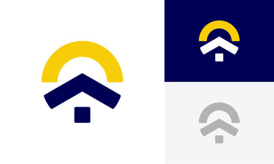 home & sun simple abstract logo design vector