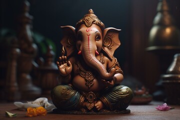 Adorable depiction of Lord Ganesha. Generative AI - obrazy, fototapety, plakaty