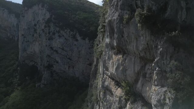 Drone footage over the gorge of Frasassi in Italy