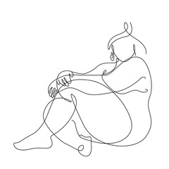 Curvy Woman Body Line Art Drawing. Fat Female Figure Black Lines Drawing Minimalist Style. Body Positive Woman Figure Continuous One Line Abstract Drawing. Vector Illustration