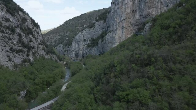 Drone footage over the gorge of Frasassi in Italy