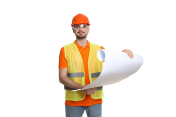 Young man civil engineer, isolated on white background