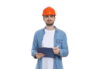 Young man civil engineer, isolated on white background