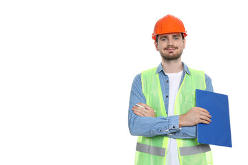 Young man civil engineer, isolated on white background