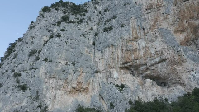 Drone footage over the gorge of Frasassi in Italy