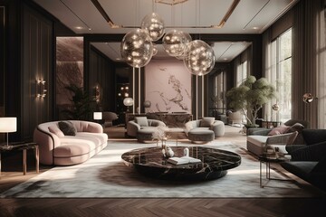 Glamorous contemporary interior design illustration. Generative AI