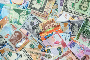 Fototapeta na wymiar different American world paper money as background