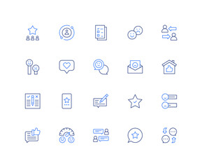 Feedback up icon set. Editable stroke. Thin line icon. Duotone color. star, feedback, file, shift, review, like, bad review, property, meter, user, chat.