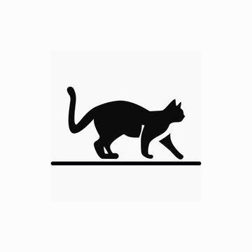 Silhouette of a cat. Black vector shadow of a cat. Symbol, icon, emblem image of a cat. Used for advertising, printing on fabric, paper, web design, grooming salon, veterinary clinic, hotel.