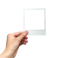 Hand and photo frame isolated on transparent background. Png realistic design element.