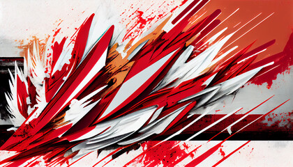 Obraz na płótnie Canvas Generative AI, Layered Red and White Brushstrokes Abstract Design