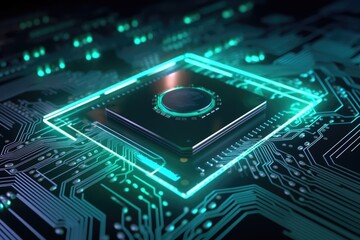 Fototapeta premium Fantastic CPU of the future background. Generative AI