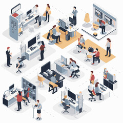 People in open space office concept design. Can use for web banner, infographics, hero images. Flat isometric vector illustration isolated on white background.