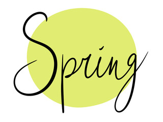 simple design element lettering sticker icon seasons spring on color circle light green yellow for print calendar and media ballet journal