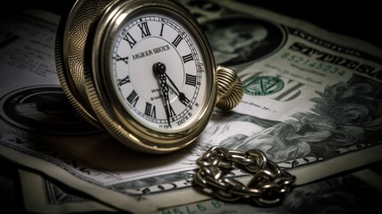 Money free us from the burden of time. Banking crisis. Deadline concept. Money income. Finance concept.