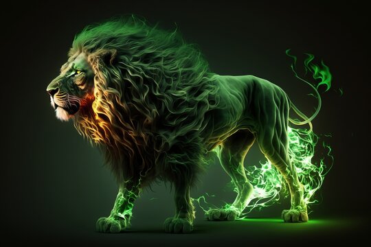 Lion made out of green flame