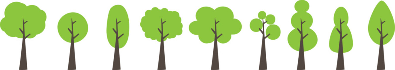 Set of elements. Different types of trees. Green trees. Figures of trees