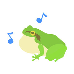 楽しげに歌うアマガエル。フラットなベクターイラスト。
A joyful singing tree frog. Flat designed vector illustration.