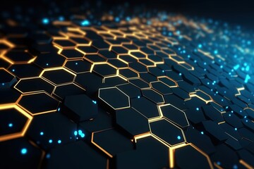 Obraz premium abstract futuristic background with gold blue glowing neon moving high speed wave lines and bokeh lights. Data transfer concept Fantastic wallpaper, Ai Generative