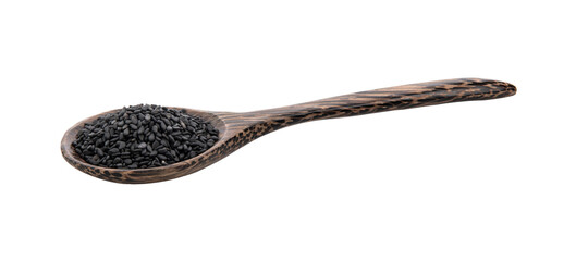 sesame in wood spoon isolated on  transparent png