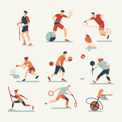 Fototapeta na wymiar Sport people flat icons set with men and women cycling playing football and tennis isolated vector illustration