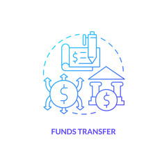 Funds transfer blue gradient concept icon. Automated clearing house. Transaction. How ACH work abstract idea thin line illustration. Isolated outline drawing. Myriad Pro-Bold fonts used