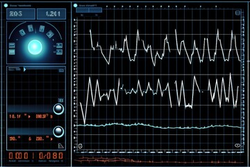 Oscilloscope waveform on its screen. Generative AI