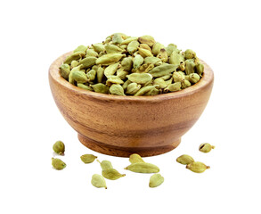 cardamom in wood bowl isolated on  transparent png