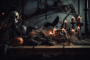 Spooky holiday celebration backdrop. Generative AI