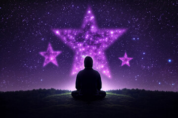 Personne en traine de m&eacute;diter avec un paysage spirituel,  IA g&eacute;n&eacute;rative, G&eacute;n&eacute;rative, IA 