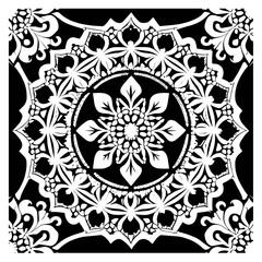 Floral Mandala Pattern Vector Black and White Design
