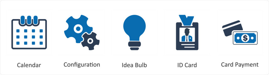 A set of 5 Mix icons as calendar, configuration, idea bulb