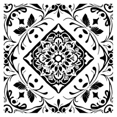 Floral Mandala Pattern Vector Black and White Design