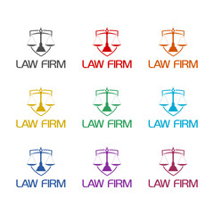  Law Firm Logo Design icon isolated on white background. Set icons colorful