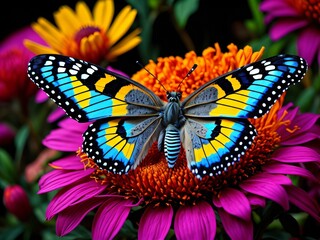 Fototapeta na wymiar butterfly on flower summer background 