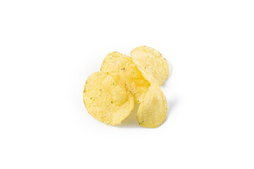 Prepared potato chips snack closeup view