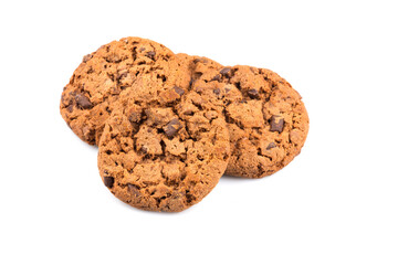 Chocolate chip cookies isolated on white