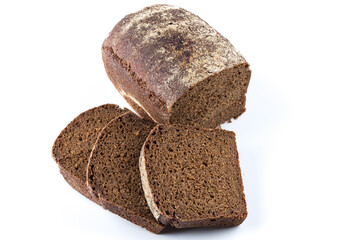 Rye bread slices isolated on white background