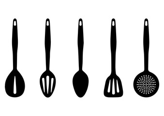 set of kitchen tools, fork, spoon, knife illustrations designs