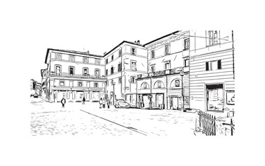 Fototapeta na wymiar Building view with landmark of Rieti is the town in Italy. Hand drawn sketch illustration in vector.