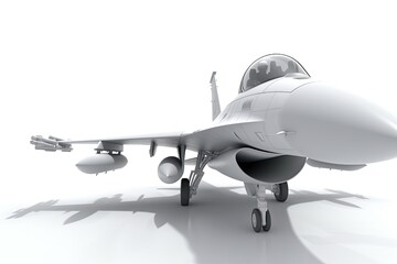 white fighter jet parked on a white surface. Generative AI - obrazy, fototapety, plakaty